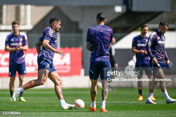 Danilo of Juventus during a Training session at Jtc ahead of their UEFA Europa League quarterfinal second leg match against Sporting CP at Estadio...