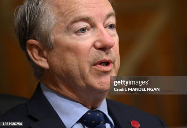 Senator Rand Paul speaks during a Senate Homeland Security and Governmental Affairs hearing on the fiscal year 2024 budget for the Department of...