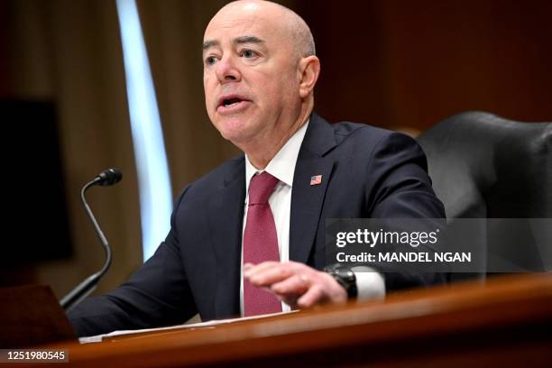 Homeland Security Secretary Alejandro Mayorkas testifies before the Senate Homeland Security and Governmental Affairs hearing on the fiscal year 2024...