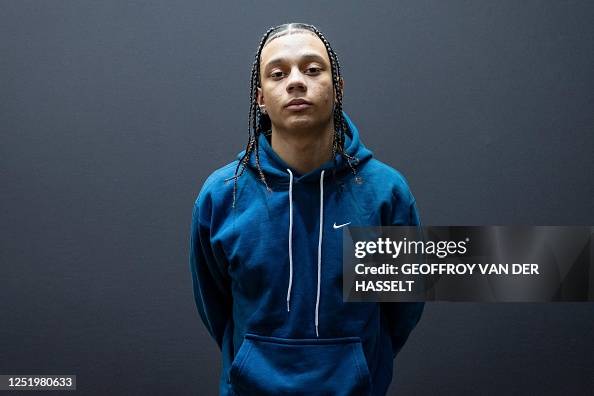 French rapper Fave poses in a music studio in Paris on April 12 ...
