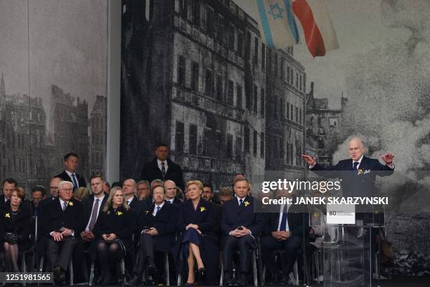 President of the World Jewish Congress Ronald Lauder delivers a speech during the central commemoration ceremony of the 80th anniversary of the start...