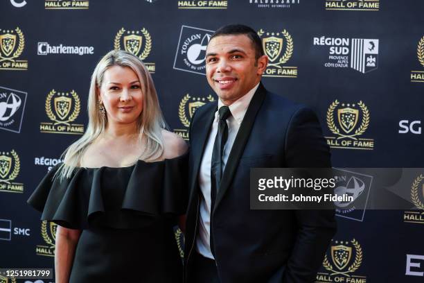 Bryan HABANA, former player and his wife Janine VILJOEN during the Hall of Fame RC Toulon on April 18, 2023 in Toulon, France.
