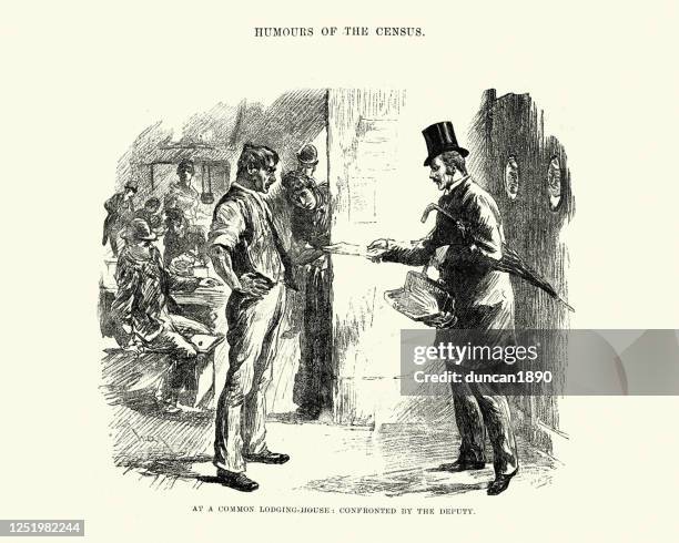 victorian census enumerator at a common lodging house, 19th century - victorian house stock illustrations