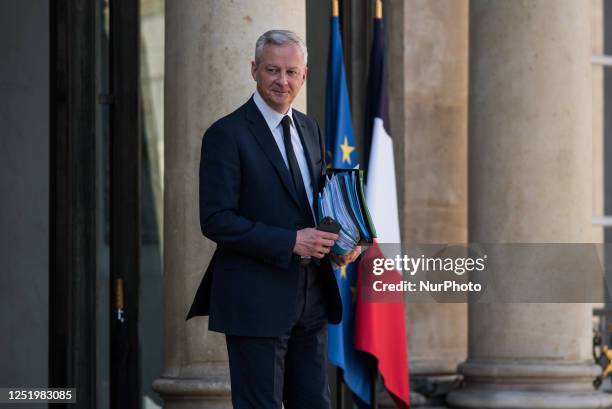 Economy and Finance Minister Bruno Le Maire leaves the Elysee Palace after the Council of Ministers, in Paris, 19 April, 2023.