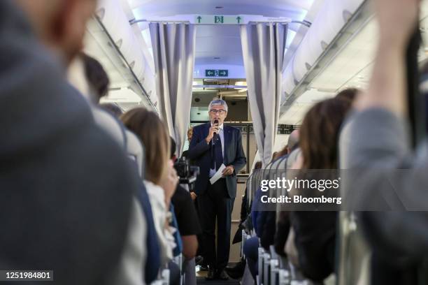 Fabio Lazzerini, chief executive officer of ITA Airways, during the launch of a new Airbus A320neo passenger aircraft, operated by ITA Airways, at...