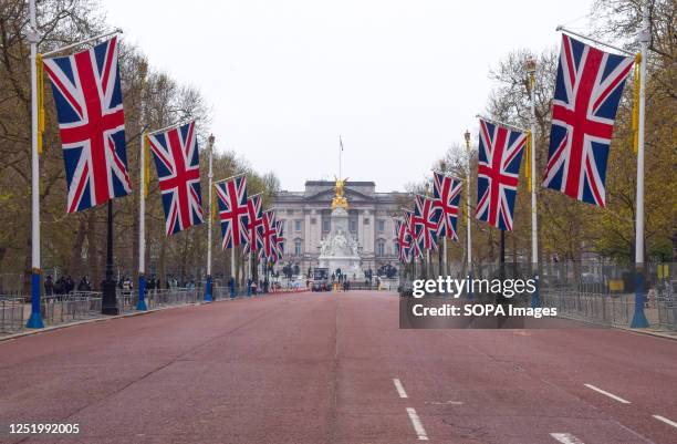 Union Jacks have been installed in The Mall as preparations for the coronation of King Charles III and Queen Camilla, which takes place on May 6th,...