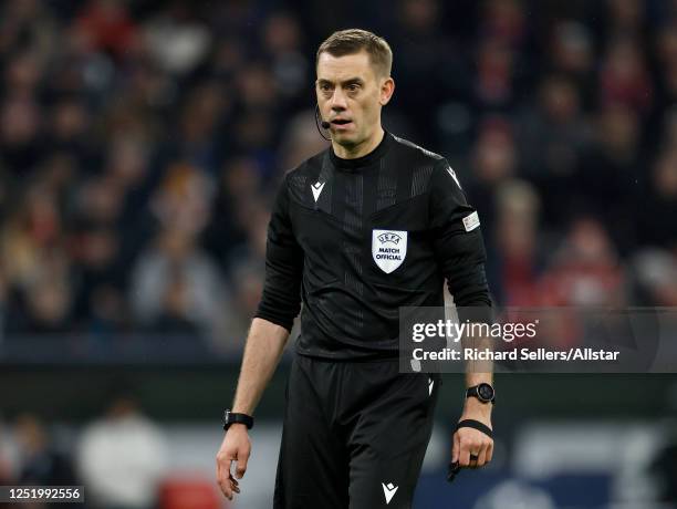 Clement Turpin, Referee on the pitch during the UEFA Champions League Quarterfinal Second Leg match between FC Bayern Munich and Manchester City at...