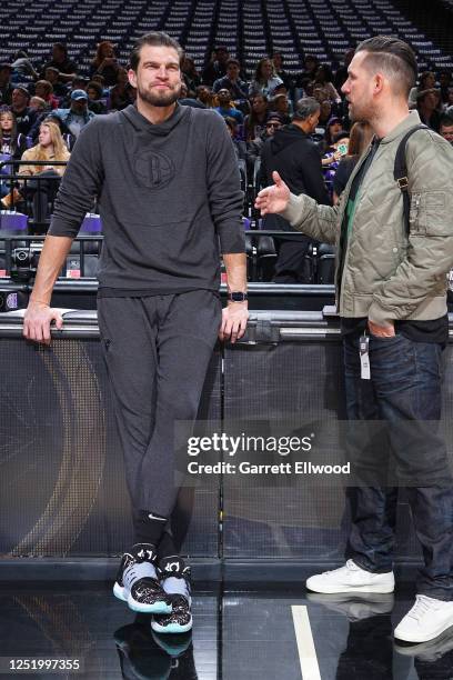 Assistant Coach Tiago Splitter of the Brooklyn Nets looks on before the game against the Sacramento Kings on November 15, 2022 at Golden 1 Center in...