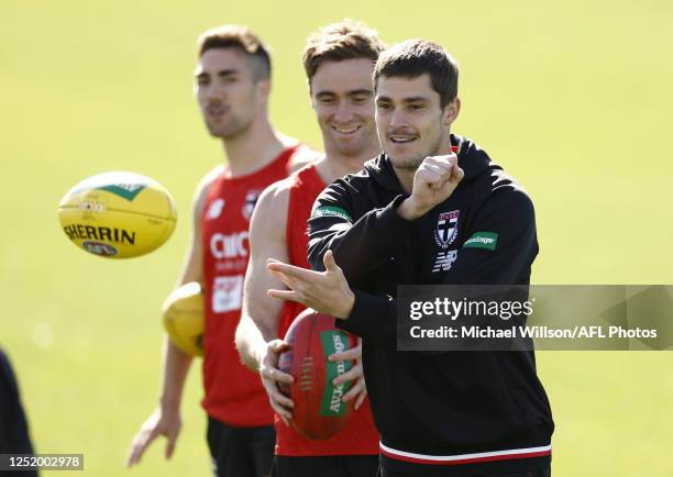 Jack Steele of the Saints in action during the St Kilda Saints training session at RSEA Park on April 20, 2023 in Melbourne, Australia.