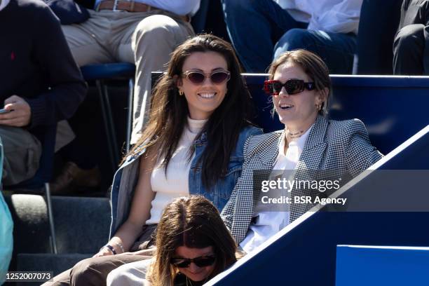 Ingrid Engen and Maria Leon looks on from the stands during the Barcelona Open Banc Sabadell 70 Trofeo Conde de Godo game between Stefanos Tsitsipas...