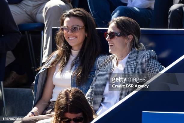 Ingrid Engen and Maria Leon looks on from the stands during the Barcelona Open Banc Sabadell 70 Trofeo Conde de Godo game between Stefanos Tsitsipas...