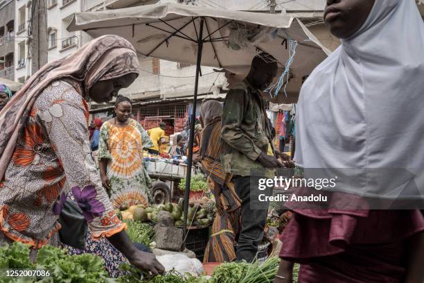 People do shopping at city center bazaars ahead of Eid Al-Fitr which marks the end of the holy month of Ramadan in Dakar, Senegal on April 19, 2023.