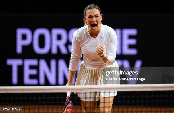 Donna Vekic of Croatia in action against Karolina Pliskova of the Czech Republic during the second round of the Porsche Tennis Grand Prix Stuttgart...