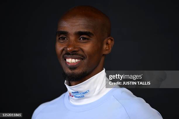 Britain's Mo Farah attends a press conference in London on April 20, 2023 ahead of the London marathon.