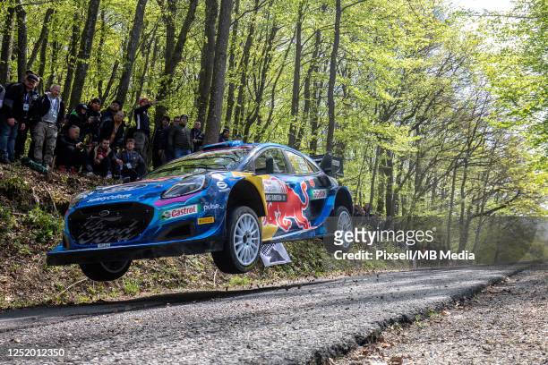 Pierre-Louis Loubet of France and Nicolas Gilsoul of Belgium compete in their M-Sport Ford WRT Ford Puma Rally1 Hybrid during Day One of the FIA...