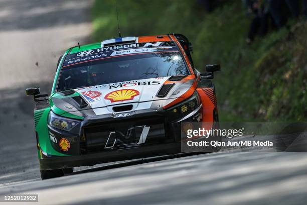 Esapekka Lappi of Finland and Hyundai Shell Mobis World Rally Team competes during Day One of the FIA World Rally Championship Croatia on March 20,...