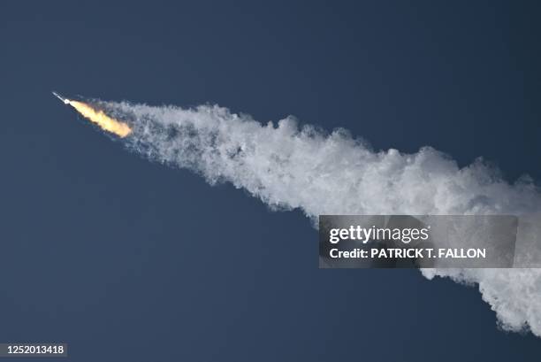 The SpaceX Starship lifts off from the launchpad during a flight test from Starbase in Boca Chica, Texas, on April 20, 2023. - The rocket...