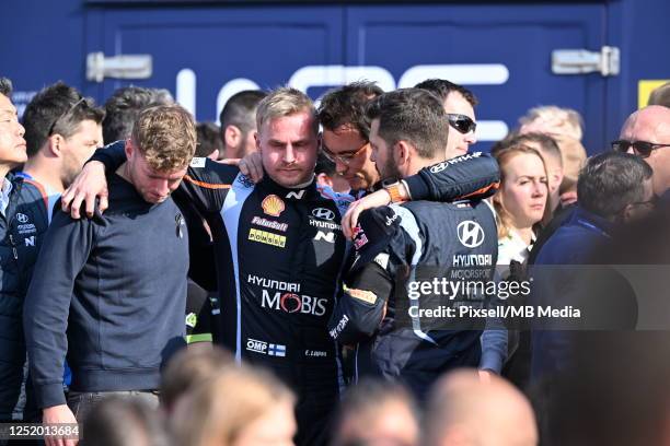 Members of the World Rally Championship teams, crews, organizers, officials and media pay tribute with moment of silence to Craig Breen, who died in...