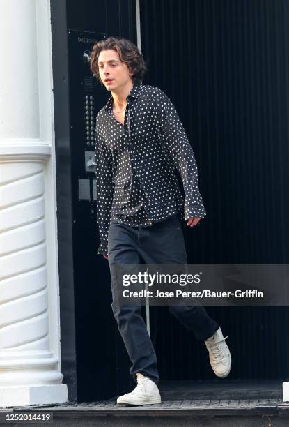 Timothee Chalamet is seen on the set of 'Chanel Bleu' commercial on April 19, 2023 in New York City.