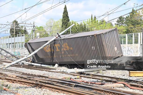 Personnel conduct operation as the derailment of a freight train near the northern province of Florence causes chaos in the Italian railway network,...