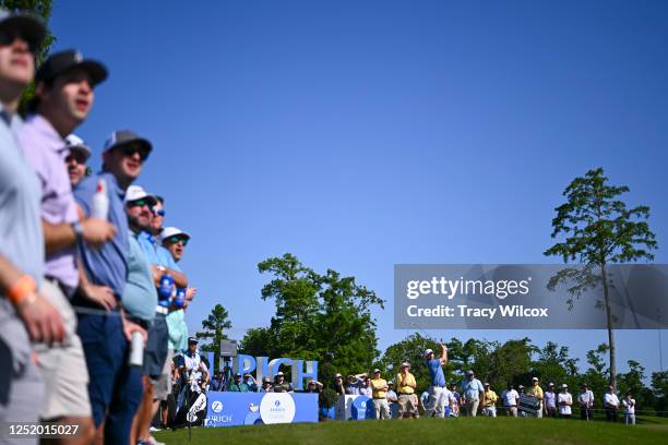 Alex Fitzpatrick of England hits his tee shot at the 17th hole during the first round of the Zurich Classic of New Orleans at TPC Louisiana on April...