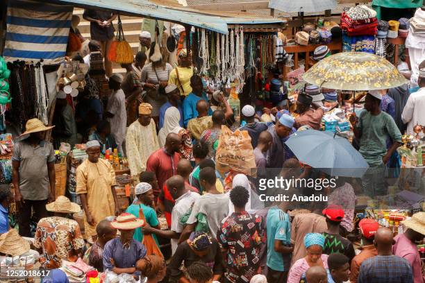 View from the city bazaar as people arrive to do shopping for upcoming Eid Al-Fitr holiday, on April 20, 2023 in Lagos, Nigeria.