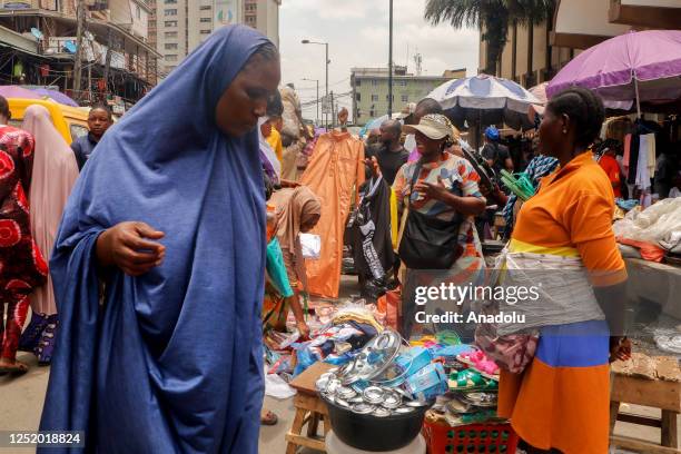 View from the city bazaar as people arrive to do shopping for upcoming Eid Al-Fitr holiday, on April 20, 2023 in Lagos, Nigeria.