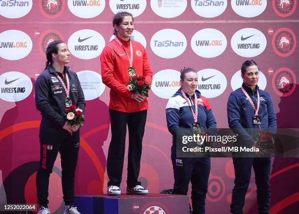 Silver medal Martina Kuenz of Austria, Gold Medal Yasemin Adar of Turkey, Bronze medal Catalina Axente of Romania and Cynthia Vanessa Vescan of...