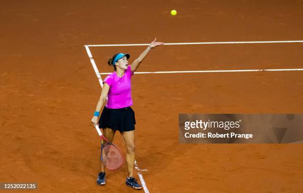 Tatjana Maria of Germany in action against Caroline Garcia of France in the second round of the Porsche Tennis Grand Prix Stuttgart 2023 at Porsche...