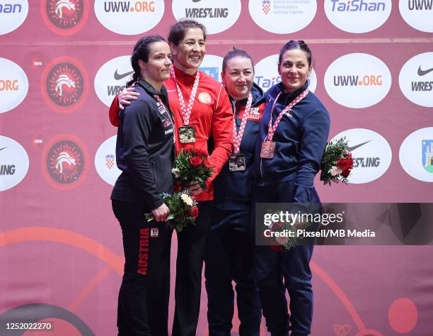 Silver medal Martina Kuenz of Austria, Gold Medal Yasemin Adar of Turkey, Bronze medal Catalina Axente of Romania and Cynthia Vanessa Vescan of...