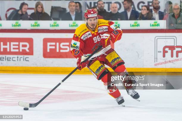 Damien Brunner of Biel in action during the Swiss National League match between Biel-Bienne and Geneve-Servette at Tissot Arena on April 20, 2023 in...