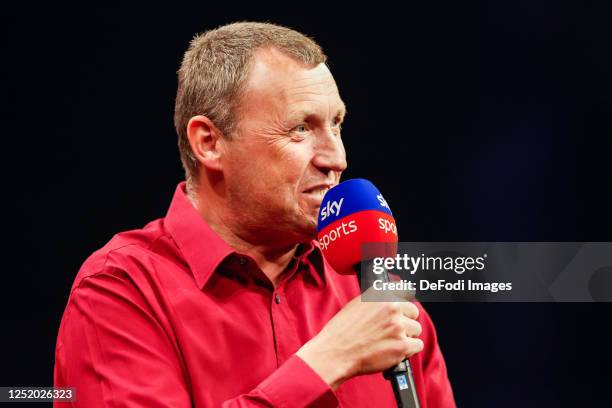 Wayne Mardle during the 2023 Cazoo Premier League Darts Night 12 match between Chris Dobey of England and Jonny Clayton of Wales on April 20, 2023 in...