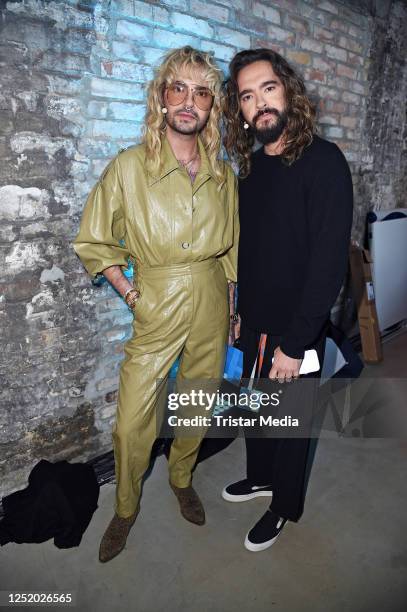 Bill Kaulitz and Tom Kaulitz during the "AllEars" Podcast Summit at Wilhelm Hallen on April 20, 2023 in Berlin, Germany.
