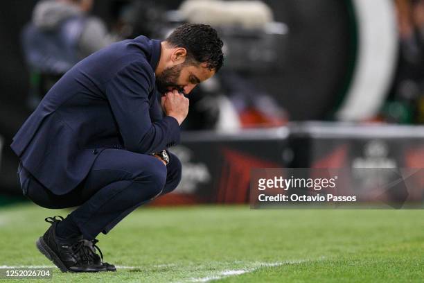 Head coach, Ruben Amorim of Sporting CP reacts during the UEFA Europa League quarterfinal second leg match between Sporting CP and Juventus at...