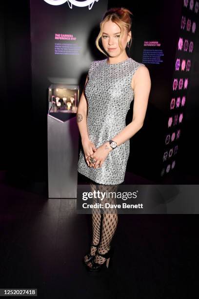 Milly Alcock attends the TAG Heuer Carrera 60th Anniversary Party at The Outernet on April 20, 2023 in London, England.