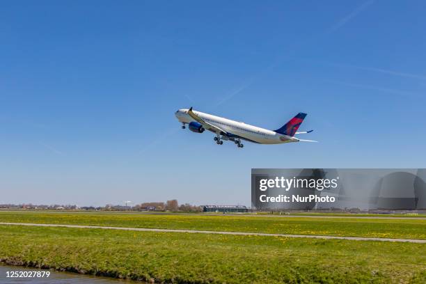 Delta Air Lines Airbus A330neo or A330-900 aircraft with neo engine option of the European plane manufacturer, as seen departing from Amsterdam...