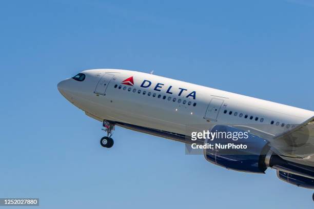 Delta Air Lines Airbus A330neo or A330-900 aircraft with neo engine option of the European plane manufacturer, as seen departing from Amsterdam...