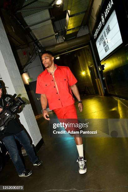 Russell Westbrook of the LA Clippers arrives to the arena prior to the game against the Phoenix Suns during Round 1 Game 3 of the 2023 NBA Playoffs...