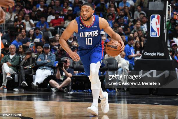 Eric Gordon of the LA Clippers dribbles the ball during the game against the Phoenix Suns during Round 1 Game 3 of the 2023 NBA Playoffs on April 20,...