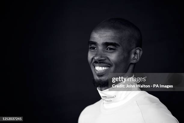 Sir Mo Farah, CBE poses for photographers during a press conference held at the TCS London Marathon media centre ahead of the TCS London Marathon...