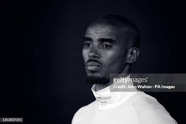 Sir Mo Farah, CBE poses for photographers during a press conference held at the TCS London Marathon media centre ahead of the TCS London Marathon...