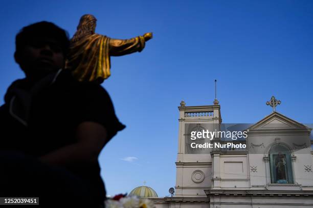 General view of St. Anthony's shrine in Kochchikade on April 21 in Colombo, Sri Lanka. A large number of people gathered near the church in...