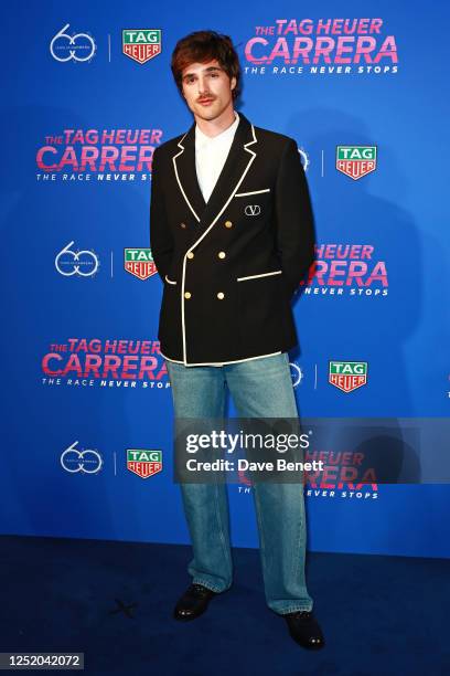 Jacob Elordi arrives at the TAG Heuer Carrera 60th Anniversary Party at The Outernet on April 20, 2023 in London, England.