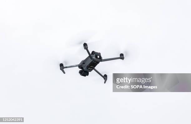 Kamikaze drone is seen in flight during a drone operator exercise near Odessa. Ukrainian soldiers conducted a kamikaze drone training exercise. The...