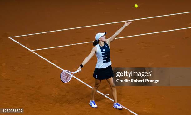 Iga Swiatek of Poland in action against Karolina Pliskova of the Czech Republic during the quarter-final of the Porsche Tennis Grand Prix Stuttgart...