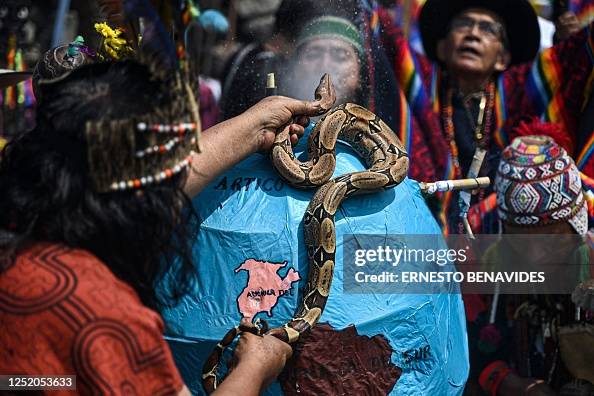 Snake Rituals A Peruvian shaman holds a live snake during a ritual to deliver... News ...