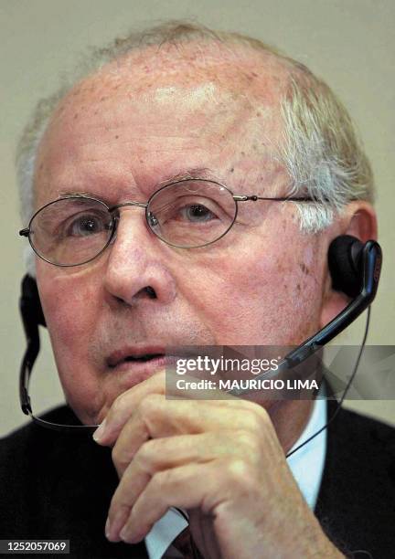 Guy Tozzoli, president of the World Trade Center listens to questions during a press conference in Sao Paulo, Brazil 11 October 2001. Guy Tozzoli,...