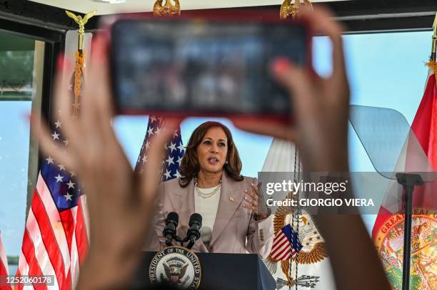 Vice President Kamala Harris delivers remarks on the administration's efforts to combat the climate crisis and build community resilience against...