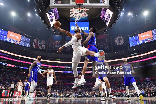 Josh Okogie of the Phoenix Suns goes to the basket against the LA Clippers during Round 1 Game 3 of the 2023 NBA Playoffs on April 20, 2023 at...