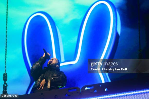 Bad Bunny performs onstage at the 2023 Coachella Valley Music & Arts Festival on April 21, 2023 in Indio, California.